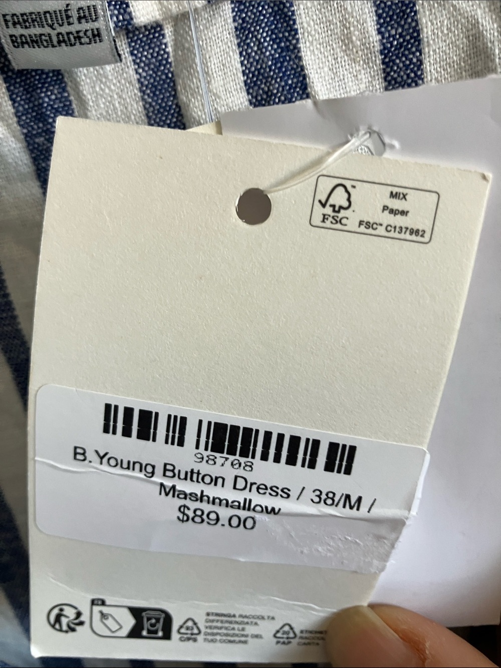 NWT size 8 Medium B. Young Sleeveless Blue & White Striped Button-Front Dress - Picture 6 of 9